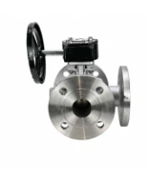 Кран шаровой DN.ru BV3232P(2pc)-FP-3WL-F-ISO-H Ду20 Ру16 HYMT, трехходовой L-тип, полнопроходной, фланцевый, корпус - нержавеющая сталь SS316, с редуктором RDN RQN2-150Z-T24