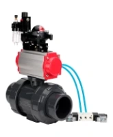 Кран шаровой DN.ru BV4242E-FP-GRM-ISO Дн50 Ру10 полнопроходной, корпус - НПВХ, шар - НПВХ, уплотнение - EPDM, с пневмоприводом PA-DA-052, пневмораспределителем 4V320-10 AC220V, БКВ APL-210N и БПВ AFC2000