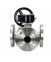 Кран шаровой DN.ru BV3232P(2pc)-FP-3WL-F-ISO-H Ду20 Ру16 HYMT, трехходовой L-тип, полнопроходной, фланцевый, корпус - нержавеющая сталь SS316, с редуктором RDN RQN2-150Z-T24