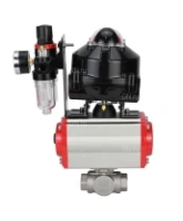 Кран шаровой DN.ru BV3232P(4pc)-SP-3WL-T-ISO-H 4″ Ду100 Ру40 стандартнопроходной трехходовой L-тип, нержавеющая сталь SS316, внутренняя резьба, уплотнение - PTFE, пн.привод DN.ru PA-DA-083 пн.распределитель 4M310-08 AC220V БПВ AFC2000 БКВ APL-510N-EX