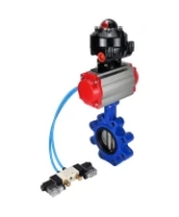 Затвор дисковый поворотный DN.ru WBV1616E-2W-Fb-H Ду100 Ру16 LUG корпус - чугун QT450, диск - чугун QT450, уплотнение - EPDM, с пневмоприводом DN.ru PA-DA-083, пневмораспределителем 4V320-10 AC220V и БКВ APL-510N EX