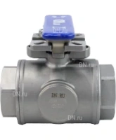 Кран шаровой DN.RU BV3232P(4pc)-SP-3WT-T-ISO-H Ду50 Ру63, 3-ходовой T-тип стандартнопроходной, внутренняя резьба, уплотнение - PTFE, материал корпуса - нержавеющая сталь SS316 с ISO фланцем и рукояткой