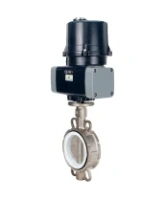 Затвор дисковый поворотный DN.ru WBV3232P-2W-Fb-H Ду150 Ру16, корпус - нержавеющая сталь 316L, диск - нержавеющая сталь 316L, уплотнение - PTFE, с электроприводом DN.ru QTSA-N-030EM-O0-220VAC с пружинным возвратом