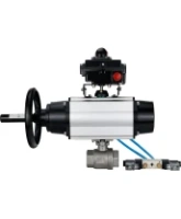 Кран шаровой DN.ru BV3232P(2pc)-FP-T-ISO-H Ду80 Ру40, полнопроходной, внутренняя резьба, нержавеющая сталь SS316, уплотнение - PTFE, с пневмоприводом PA-DA-105-1 двойного действия, с пневмораспределителем 4V320-08 AC220V, с БКВ APL-410N EX