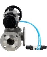 Кран шаровой DN.ru BV3232P(4pc)-FP-3WL-F Ду100 Ру16 полнопроходной трехходовой, фланцевый, корпус - нержавеющая сталь SS316, с пневмоприводом DN.ru PA-DA-105-1 двойного действия и пневмораспределителем 4V320-08 AC220V