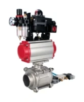 Кран шаровой DN.ru BV3232P(3pc)-FP-W-ISO-H WDVF Ду40 Ру40 полнопроходной, трехсоставной, корпус - нержавеющая сталь 316, уплотнение - PTFE, под приварку, с пневмоприводом PA-SA-105, пневмораспределителем 4V320-08 AC220V, БКВ APL-410N EX, БПВ AFC2000
