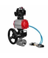 Кран шаровой DN.ru BV3232P(4pc)-SP-3WL-T-ISO-H WDVF Ду65 Ру40 стандартнопроходной, 3-ходовой L-тип, внутренняя резьба, с пневмоприводом PA-DA-105, пневмораспределителем 4V320-08 AC220V, БКВ APL-510N EX и ручным дублером MON2-450-T28-ISO
