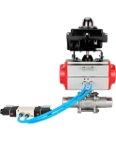 Кран шаровой DN.ru BV3232P(3pc)-FP-W-ISO-H LONG Ду80 Ру25 полнопроходной, корпус - нержавеющая сталь 316, уплотнение - PTFE, под приварку, с пневмоприводом PA-DA-083, пневмораспределителем 4V320-08 AC220V и БКВ APL-410N EX