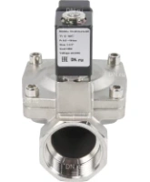 Клапан электромагнитный DN.ru VS431-ET-NC-24VAC 1 1/2″ Ду40 Ру16 пилотного действия двухходовой, корпус - сталь нержавеющая 304, присоединение - внутренняя резьба, уплотнение - EPDM, нормально-закрытый, катушка - 24В AC