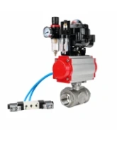 Кран шаровой DN.ru BV3232P(4pc)-SP-3WL-T-ISO-H WDVF Ду40 Ру63 стандартнопроходной, 3-ходовой L-тип, внутренняя резьба, нержавеющая сталь AISI 316, PTFE, с пневмоприводом PA-SA-130, пневмораспределителем 4V320-08 AC220V, БКВ APL-510N EX и БПВ AFC2000