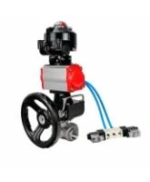 Кран шаровой DN.ru BV3232P(4pc)-SP-3WT-T-ISO-H WDVF Ду25 Ру63 стандартнопроходной, 3-ходовой Т-тип, внутренняя резьба, с пневмоприводом PA-DA-065, пневмораспределителем 4V320-08 AC220V, БКВ APL-510N EX и ручным дублером MON1-250-T26-ISO