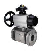 Кран шаровой DN.ru BV3232P(4pc)-FP-3WL-F Ду100 Ру16 полнопроходной трехходовой, фланцевый, корпус - нержавеющая сталь SS316, с пневмоприводом DN.ru PA-DA-105-1 двойного действия и БКВ APL-210N