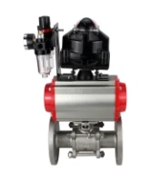 Кран шаровой DN.ru BV3131P(3pc)-FP-F-ISO-H Ду15 Ру40 фланцевый, полнопроходной, трехсоставной, корпус - нерж. сталь SS304, уплотнение - PTFE, с пн.приводом DN.ru PA-DA-052 пн.распределителем 4M310-08 AC220V БПВ AFC2000 БКВ APL-510N-EX