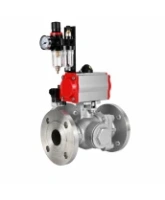 Кран шаровой DN.ru BV3232P(2pc)-FP-3WL-F-ISO-H Ду20 Ру16 HYMT трехходовой L-тип, полнопроходной, фланцевый, корпус - нержавеющая сталь AISI316, с пневмоприводом PA-DA-052, пневмораспределителем 4M320-08 AC220V и БПВ AFC2000