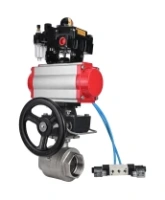 Кран шаровой DN.ru BV3232P(2pc)-FP-T-ISO-H Ду65 Ру40, внутренняя резьба, полнопроходной, нержавеющая сталь SS316, PTFE, с пневмоприводом PA-DA-083, пневмораспределителем 4V320-10 AC220V, БКВ APL-410N Ex, ручным дублером MON2-450-T28-ISO, БПВ AFC2000