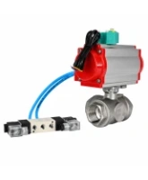 Кран шаровой DN.ru BV3232P(4pc)-SP-3WL-T-ISO-H WDVF Ду65 Ру40 стандартнопроходной, 3-ходовой L-тип, внутренняя резьба, нержавеющая сталь AISI 316, с пневмоприводом PA-DA-105, пневмораспределителем 4V320-08 AC220V и магнитным переключателем ALS200D