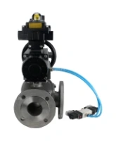 Кран шаровой DN.ru BV3232P(4pc)-FP-3WL-F Ду100 Ру16 полнопроходной трехходовой, фланцевый, корпус - нержавеющая сталь SS316, с пневмоприводом DN.ru PA-DA-105-1, пневмораспределителем 4V320-08 AC220V, БКВ APL-410N EX и БПВ AFC2000