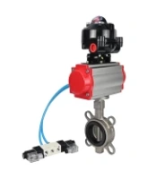 Затвор дисковый поворотный DN.ru WBV3131E-2W-Fb-H Ду80 Ру16, корпус - нержавеющая сталь 304, диск - нержавеющая сталь 304, уплотнение - EPDM, с пневмоприводом DN.ru PA-DA-083, пневмораспределителем DN.ru 4V320-08 AC220V и БКВ DN.ru APL-510N EX