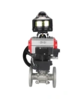 Кран шаровой DN.ru BV3131P(3pc)-FP-F-ISO-H Ду15 Ру40 фланцевый, полнопроходной, трехсоставной, корпус - нерж.сталь SS304, уплотнение - PTFE, пн.привод DN.ru PA-DA-052 пн.распределитель 4M310-08 AC220V ручной дублер MON1-250-T26-ISO БКВ APL-510N-EX