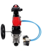 Кран шаровой DN.ru BV3232P(3pc)-FP-W-ISO-H LONG Ду80 Ру25, полнопроходной, трехсоставной, нержавеющая сталь 316, PTFE, под приварку, с пневмоприводом PA-DA-083, с пневмораспределителем 4V320-08 AC220V, БКВ APL-210N, ручным дублером MON2-450-T28-ISO