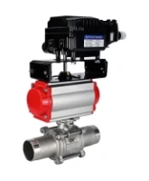 Кран шаровой DN.ru BV3232P(3pc)-FP-W-ISO-H LONG Ду65 Ру25 полнопроходной, корпус - нержавеющая сталь 316, уплотнение - PTFE, под приварку, с пневмоприводом DN.ru PA-DA-083 и пневмопозиционером YT-1000RSN без обратной связи