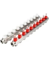 Коллекторная группа DN.ru GC1-31-10 1″ Ду25 Ру10 отводов — 10, в сборе с расходомерами и терморегулирующими клапанами, без переходников, корпус - нержавеющая сталь AISI 304
