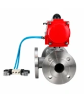 Кран шаровой DN.ru BV3232P(2pc)-FP-3WL-F-ISO-H Ду20 Ру16 HYMT, трехходовой L-тип, полнопроходной, фланцевый, корпус - нержавеющая сталь SS316, с пневмоприводом PA-DA-052 и пневмораспределителем 4V320-08 AC220V