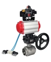 Кран шаровой DN.ru BV3232P(2pc)-FP-T-ISO-H Ду80 Ру40 полнопроходной, внутренняя резьба, нержавеющая сталь 316, уплотнение - PTFE, с пневмоприводом PA-DA-083, пневмораспределителем 4V320-10 AC220V, БКВ APL-410N EX, ручным дублером MON2-450-T28-ISO
