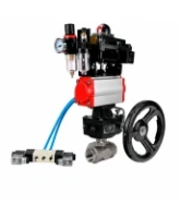 Кран шаровой DN.ru BV3232P(4pc)-SP-3WT-T-ISO-H WDVF Ду25 Ру63 стандартнопроходной, 3-ходовой Т-тип, внутренняя резьба, с пневмоприводом PA-DA-065, пневмораспределителем 4V320-08 AC220V, БКВ APL-410N EX, БПВ AFC2000 и ручным дублером MON1-250-T26-ISO
