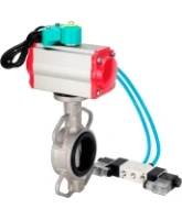Затвор дисковый поворотный DN.ru WBV3131E-2W-Fb-H Ду80 Ру16 корпус - нержавеющая сталь 304, диск - нержавеющая сталь 304, уплотнение - EPDM, с пневмоприводом PA-DA-083, пневмораспределителем 4V320-08 AC220V и магнитным переключателем ALS200D
