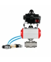 Кран шаровой DN.ru BV3232P(4pc)-SP-3WT-T-ISO-H WDVF Ду25 Ру63 стандартнопроходной, 3-ходовой Т-тип, внутренняя резьба, нержавеющая сталь AISI 316, PTFE, с пневмоприводом PA-DA-065, пневмораспределителем 4V320-08 AC220V и БКВ APL-410N EX