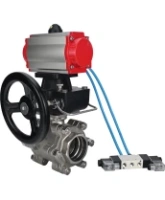 Кран шаровой DN.ru BV3232P(3pc)-FP-SW-ISO-H Ду80 Ру63 полнопроходной, корпус - нержавеющая сталь SS316, под приварку, с пневмоприводом PA-DA-105, пневмораспределителем 4V320-08 AC220V, ручным дублером MON2-450-T28-ISO