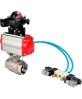 Кран шаровой DN.ru BV3232P(2pc)-FP-T-ISO-H Ду80 Ру40, полнопроходной внутреннняя резьба, нержавеющая сталь SS316, уплотнение - PTFE, с пневмоприводом PA-SA-130 с возвратными пружинами, с пневмораспределителем 4V320-08 AC220V, с БКВ APL-210N