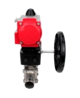 Кран шаровой DN.ru BV3232P(3pc)-FP-W-ISO-H LONG Ду65 Ру25 полнопроходной, корпус - нержавеющая сталь 316, уплотнение - PTFE, под приварку, с пневмоприводом DN.ru PA-DA-083 и редуктором DN.ru MON2-450-T28-ISO