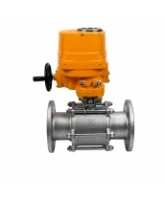 Кран шаровой DN.ru BV3131P(3pc)-FP-F-ISO-H Ду100 Ру16 полнопроходной трехсоставной, фланцевый, нержавеющая сталь 304, уплотнение - PTFE,  22х22, F10, WDVF, с электроприводом четвертьоборотным DN.ru взрывозащищенным QT-EX-020EM-O2-220VAC-У1