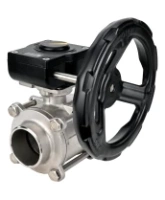 Кран шаровой DN.ru BV3232P(3pc)-FP-W-ISO-H Ду80 Ру25 полнопроходной двухходовой, нержавеющая сталь SS316, под приварку, уплотнение - PTFE, с ISO фланцем и редуктором DN.ru HAM RQN-Z