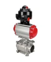 Кран шаровой DN.ru BV3232P(3pc)-FP-W-ISO-H WDVF Ду40 Ру40 полнопроходной, трехсоставной, корпус - нержавеющая сталь 316, уплотнение - PTFE, под приварку, с пневмоприводом PA-DA-065, БКВ APL-510N EX