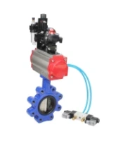 Затвор дисковый поворотный DN.ru WBV1616E-2W-Fb-H Ду100 Ру16 LUG корпус - чугун QT450, диск - чугун QT450, уплотнение - EPDM, с пневмоприводом DN.ru PA-DA-083, пневмораспределителем 4V320-10 AC220V, БКВ APL-210N и БПВ AFC2000