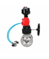 Кран шаровой DN.ru BV3232P(2pc)-FP-F-ISO-H WDVF Ду80 Ру16 полнопроходной, фланцевый, нержавеющая сталь 316, PTFE, с пневмоприводом PA-DA-105, пневмораспределителем 4V320-08 AC220V, БКВ APL-510N EX и ручным дублером MON2-450-T28-ISO