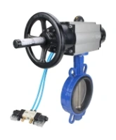 Затвор дисковый поворотный DN.ru WBV1132N-2W-Fb-H Ду125 Ру16, корпус - чугун GG25, диск - нержавеющая сталь 316L, уплотнение - NBR, с пневмоприводом DN.ru PA-DA-105-1 двойного действия, с пневмораспределителем 4V320-08 AC220V