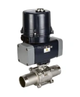 Кран шаровой DN.ru BV3232P(3pc)-FP-W-ISO-H LONG Ду80 Ру25 полнопроходной, под приварку, корпус - нержавеющая сталь SS316, уплотнение - PTFE, с электроприводом четвертьоборотным DN.ru QTSA-N-014EM-O0-220VAC с пружинным возвратом