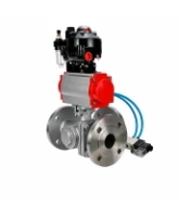 Кран шаровой DN.ru BV3232P(2pc)-FP-3WL-F-ISO-H Ду20 Ру16 HYMT, трехходовой L-тип, полнопроходной, фланцевый, корпус - нержавеющая сталь SS316, с пневмоприводом PA-DA-052, пневмораспределителем 4V320-08 AC220V, БКВ APL-510N EX и БПВ AFC2000