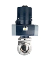 Затвор дисковый поворотный DN.ru WBV3131E-2W-W-H Ду50 Ру10 под приварку, корпус - пищевая нерж. сталь AISI 304, диск - нерж. сталь AISI 304, уплотнение - EPDM, с электроприводом четвертьоборотным DN.ru QTSA-N-003EM-O0-220VAC с пружинным возвратом