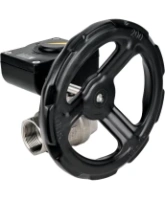Кран шаровой DN.ru BV3232P(2pc)-FP-T-ISO-H 1 1/2″ Ду40 Ру63 полнопроходной двухходовой, нержавеющая сталь SS316, внутренняя резьба, уплотнение - PTFE, с редуктором DN.ru HAM RQN1-180Z-T40