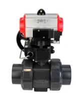 Кран шаровой DN.ru BV4242E-FP-GRM-ISO Дн50 Ру10 полнопроходной, корпус - НПВХ, шар - НПВХ, уплотнение - EPDM, с пневмоприводом PA-DA-052, пневмораспределителем 4M310-08 AC220V и ручным дублером MON1-250-T26-ISO