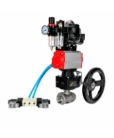 Кран шаровой DN.ru BV3232P(4pc)-SP-3WT-T-ISO-H WDVF Ду25 Ру63 стандартнопроходной, 3-ходовой Т-тип, внутренняя резьба, с пневмоприводом PA-DA-065, пневмораспределителем 4V320-08 AC220V, БКВ APL-510N EX, БПВ AFC2000 и ручным дублером MON1-250-T26-ISO