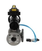 Кран шаровой DN.ru BV3232P(4pc)-FP-3WL-F Ду100 Ру16 полнопроходной трехходовой, фланцевый, корпус - нержавеющая сталь SS316, с пневмоприводом DN.ru PA-DA-105-1 двойного действия, пневмораспределителем 4V320-08 AC220V и БКВ APL-410N EX