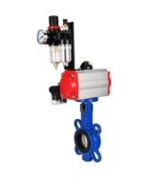 Затвор дисковый поворотный DN.ru WBV1432N-2W-Fb-H Ду100 Ру16, корпус - чугун GGG50, диск - нержавеющая сталь 316L, уплотнение - NBR, с пневмоприводом DN.ru PA-DA-083 двойного действия, пневмораспределителем 4M310-08 AC220V, БПВ AFC2000