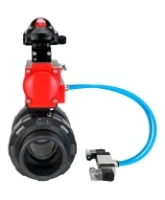 Кран шаровой DN.ru BV4242E-FP-GRM-ISO Дн50 Ру10 полнопроходной, корпус - НПВХ, шар - НПВХ, уплотнение - EPDM, с пневмоприводом PA-DA-052, пневмораспределителем 4V320-10 AC220V и БКВ APL-210N