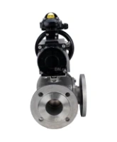 Кран шаровой DN.ru BV3232P(4pc)-FP-3WL-F Ду100 Ру16 полнопроходной трехходовой, фланцевый, корпус - нержавеющая сталь SS316, с пневмоприводом DN.ru PA-DA-105-1 двойного действия и БКВ APL-210N